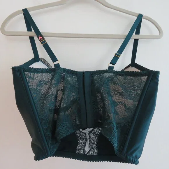 VICTORIA'S SECRET Very Sexy Push Up Corset Bra Green Satin Lace - Size 34DD NWT - Picture 9 of 16